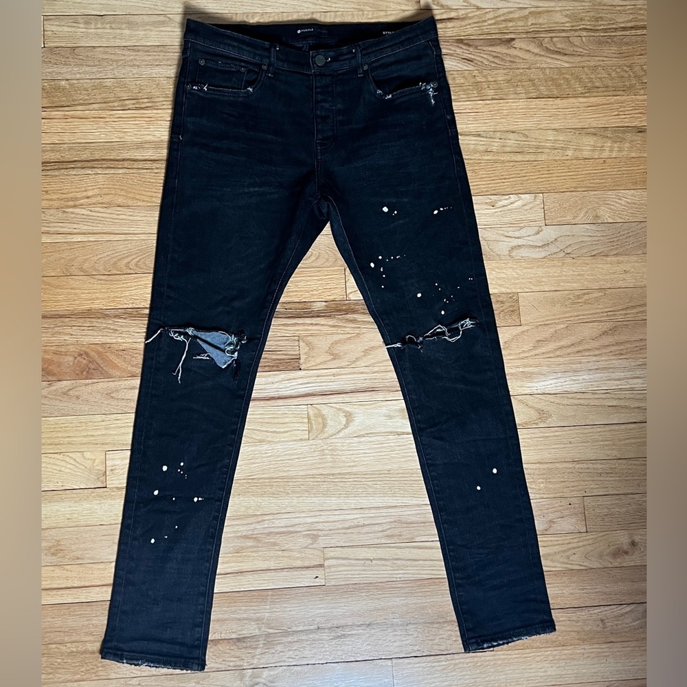 Black Distressed Purple Jeans